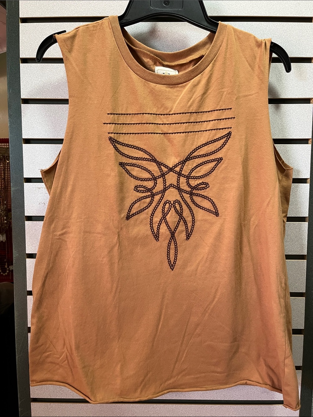 Sleeveless Embroidered Tank Top in Warm Tan